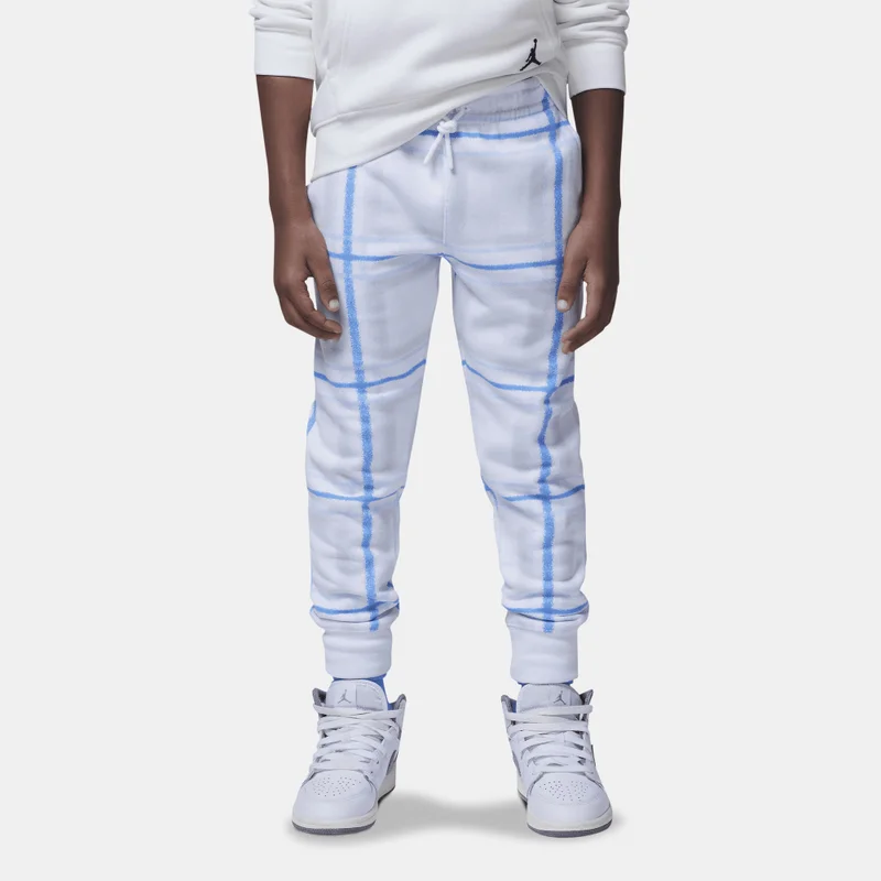 Jordan white with blue pattern Kids' Brooklyn Essentials Sweatpants  | Best Price UAE